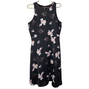 Banana Republic Size 8 Racer Seame Black Floral Sleeveless Fut & Flare Dress